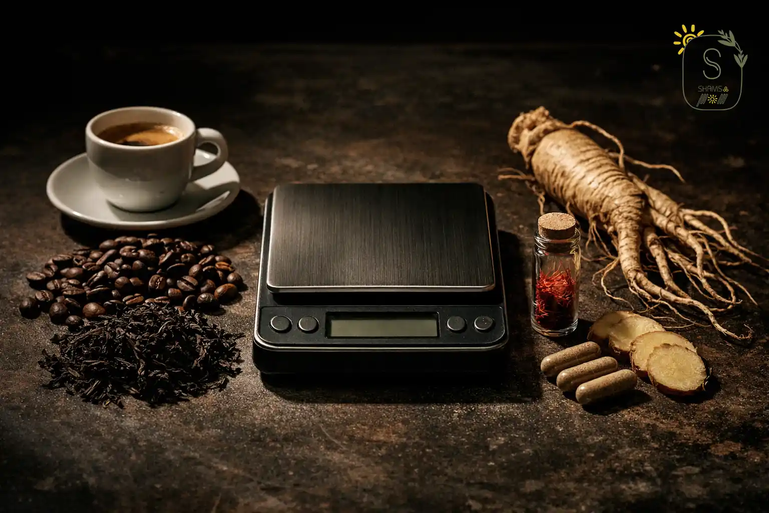کافئین کنار جینسینگ و زنجبیل و زعفران