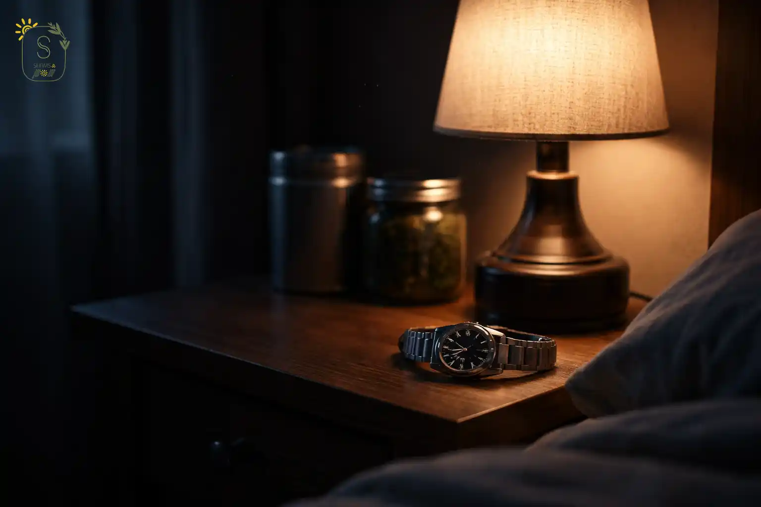 چای و یربا ماته کنار ساعت در فضای شب